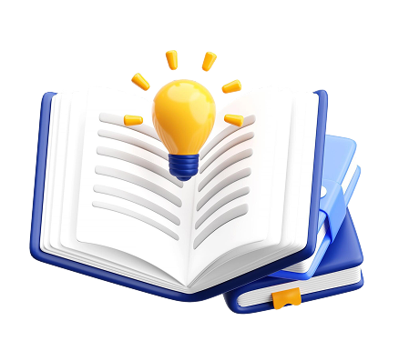 libro-abierto-3d-bombilla-conocimiento-e-ideas-creativas 1